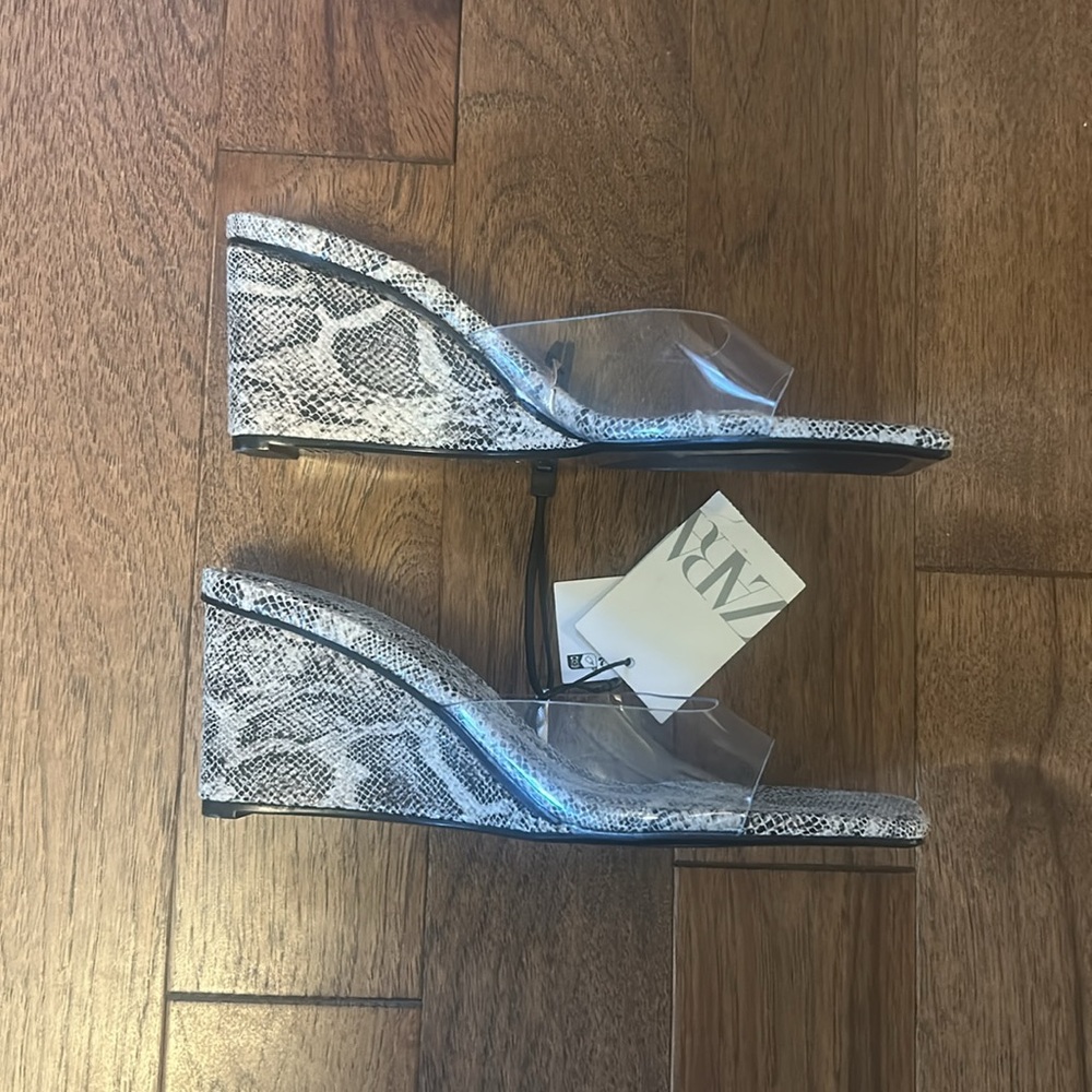 Zara Snakeskin clear wedge heels 37 / 6.5 - Picture 4 of 8